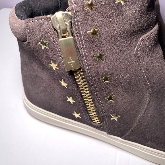 Kenneth Cole Suede Star Embellished Ankle Sneakers Side Zippers Casual Comfort - Picture 4 of 6